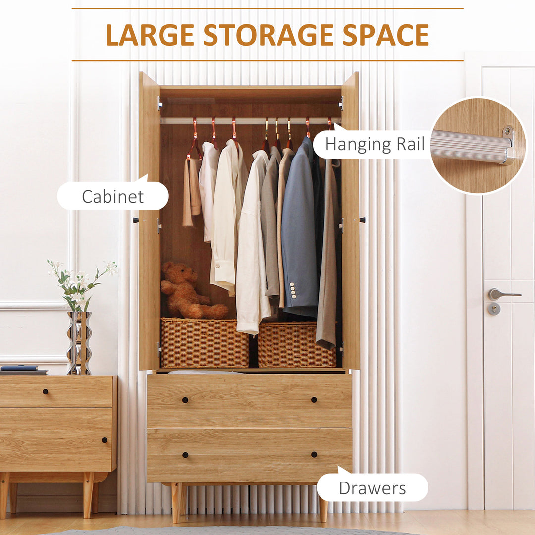 HOMCOM Wardrobe with 2 Doors, 2 Drawers, Natural