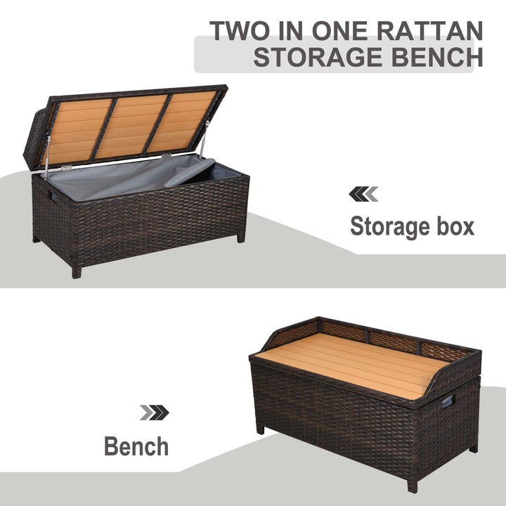 Outsunny Waterproof Rattan Wicker Outdoor Storage Bench with Cushion, Brown