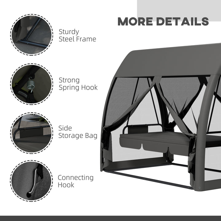 3 Seater Swing Chair 2 in 1 Garden Swing Seat Bed Convertible Outdoor Rocking Bench Bed with Water-Resistant Roof