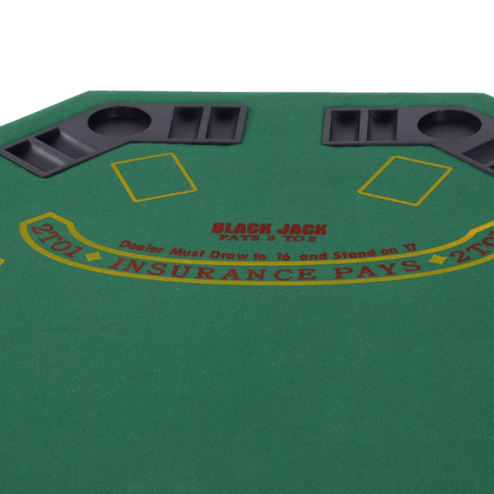 8 Player Folding Games Poker Table w/ Chip Cup Holder Steel Base Felt Top Octagon Blackjack Adult Family Friends Green