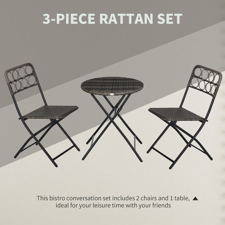 Handwoven Rattan Bistro Set: 3-Piece Folding Chairs & Table