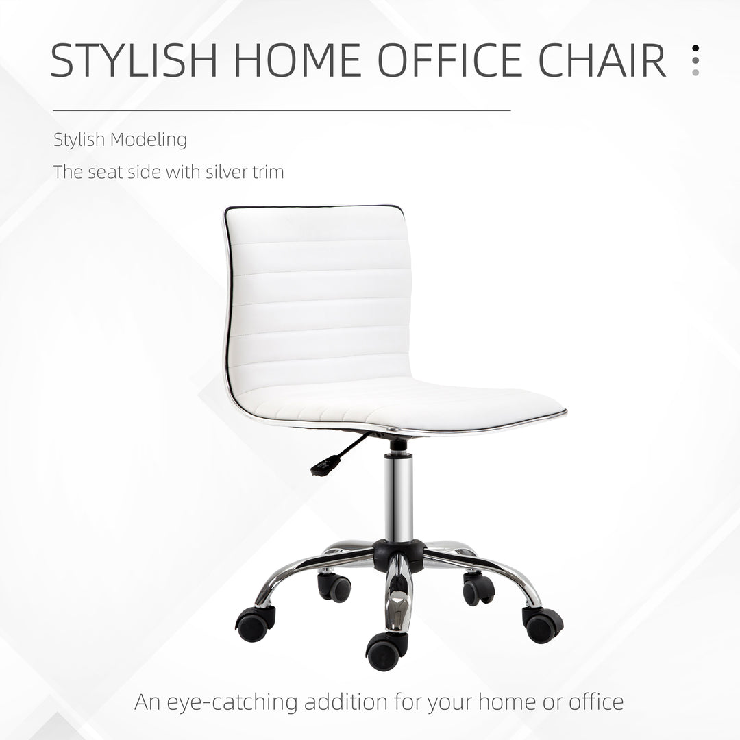 HOMCOM Adjustable Swivel Office Chair, Armless, PU Leather, Chrome Base, White