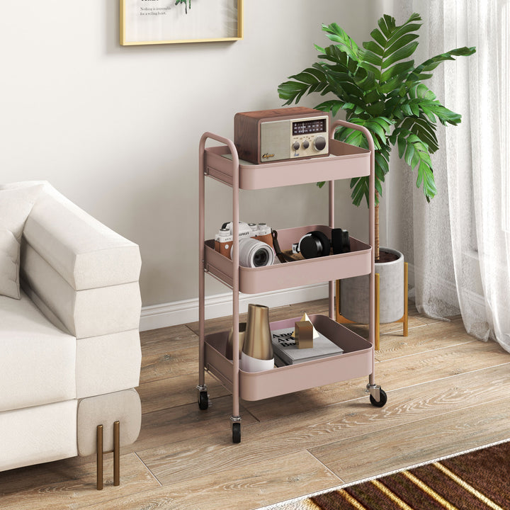 Three-Tier Steel Storage Trolley - Pink