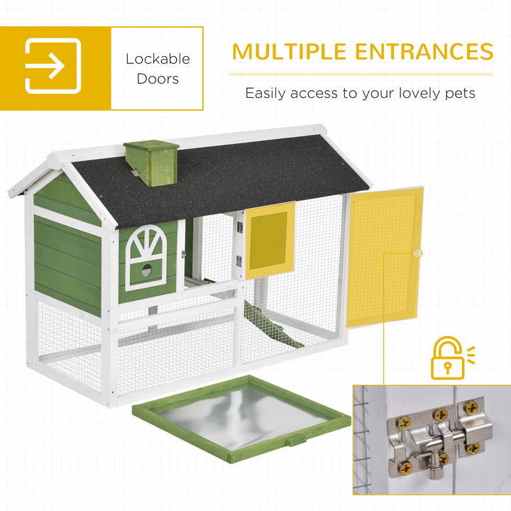 Rabbit Hutch Wood Bunny Rabbit Cage for Outdoor Indoor with Pull Out Tray Run Box Ramp Asphalt Roof for Small Animals Green