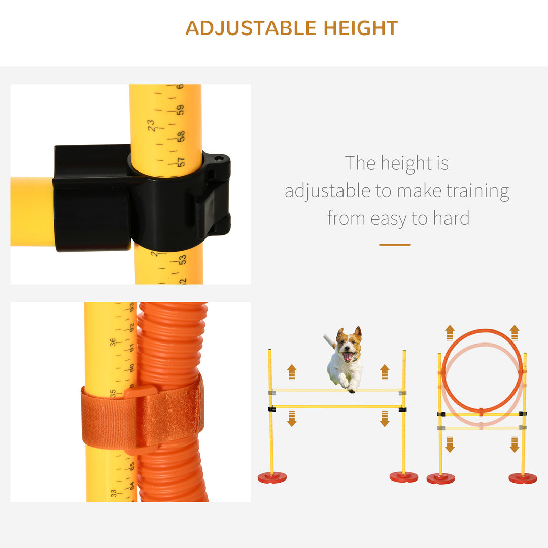 4PCs Portable Pet Agility Training Obstacle Set for Dogs w/ Adjustable Weave Pole