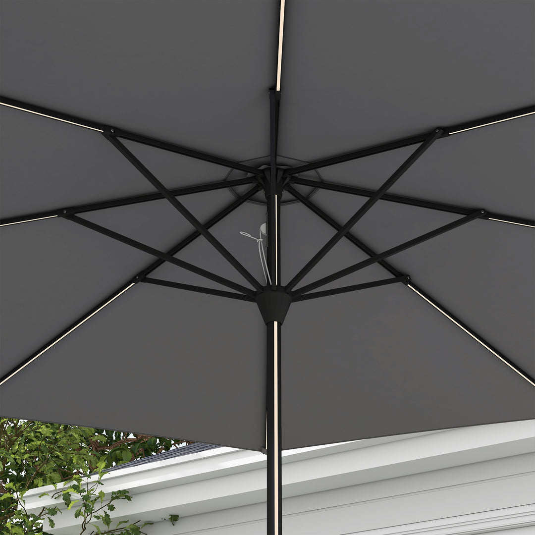 Waterproof Patio Parasol with Solar-Powered LED Lights