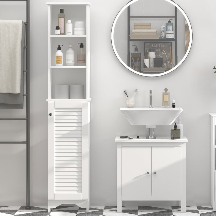 Freestanding Tallboy Bathroom Storage Cabinet w/ 6 Shelves Cupboard Tower Organisation Home Bathroom Furniture White