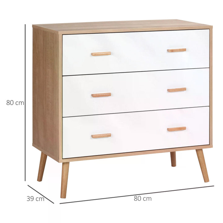 Modern 3-Drawer Chest, White & Natural Wood Finish