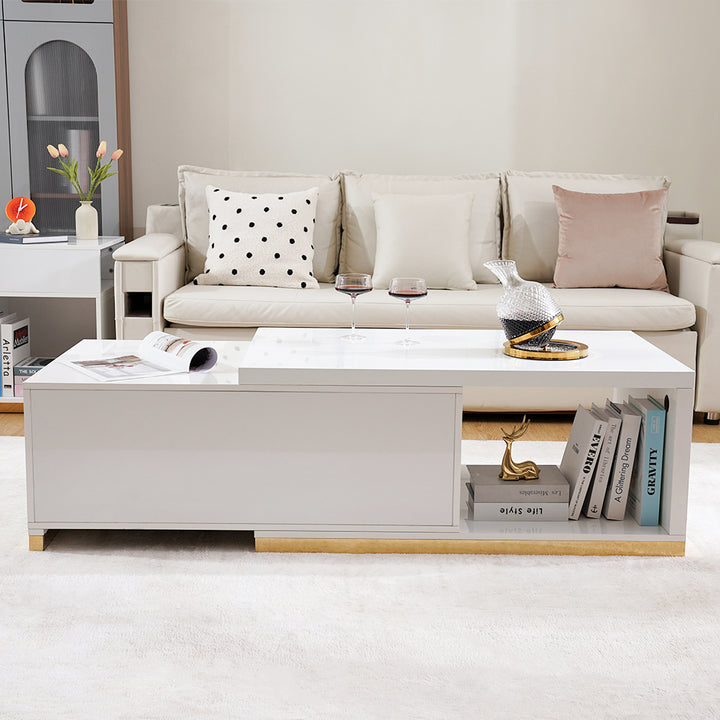 Mordelle Extendable Up to 70.8" Rectangle Glossy White Coffee Table with 2 Drawers