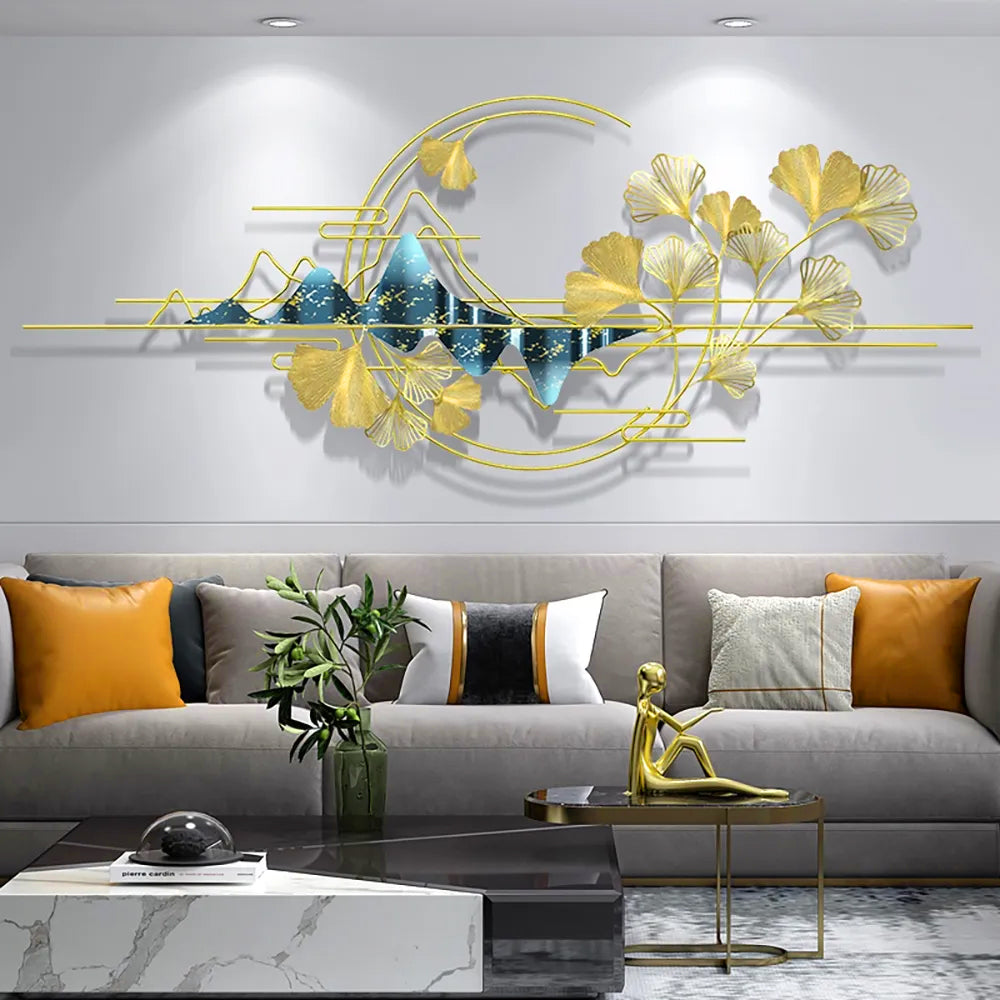 1500mm x 600mm Modern Metal Ginkgo Leaves Wall Decor Art for Living Room