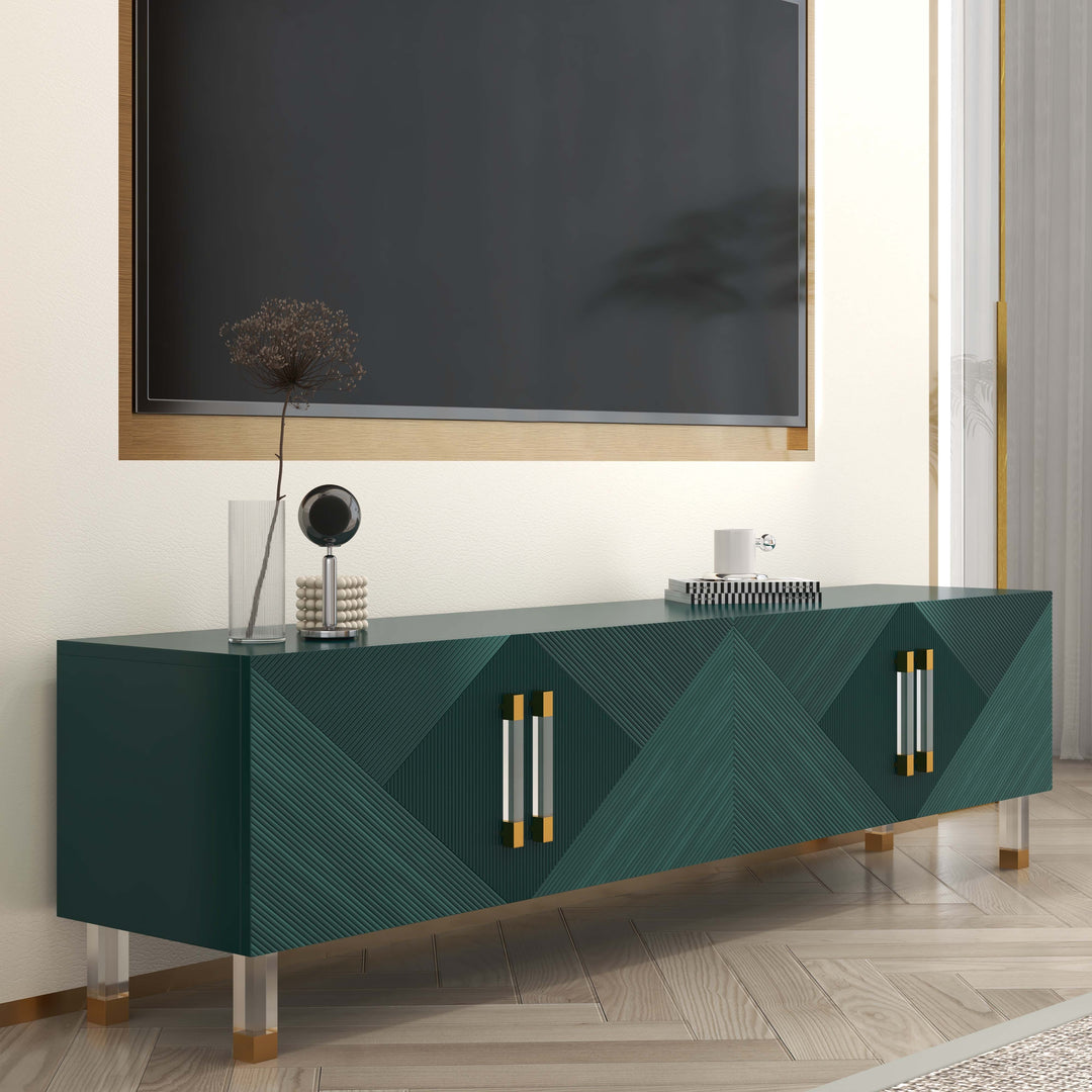 Modern Green 2000mm Wood TV Stand with 4 Doors Acrylic Leg Media Console