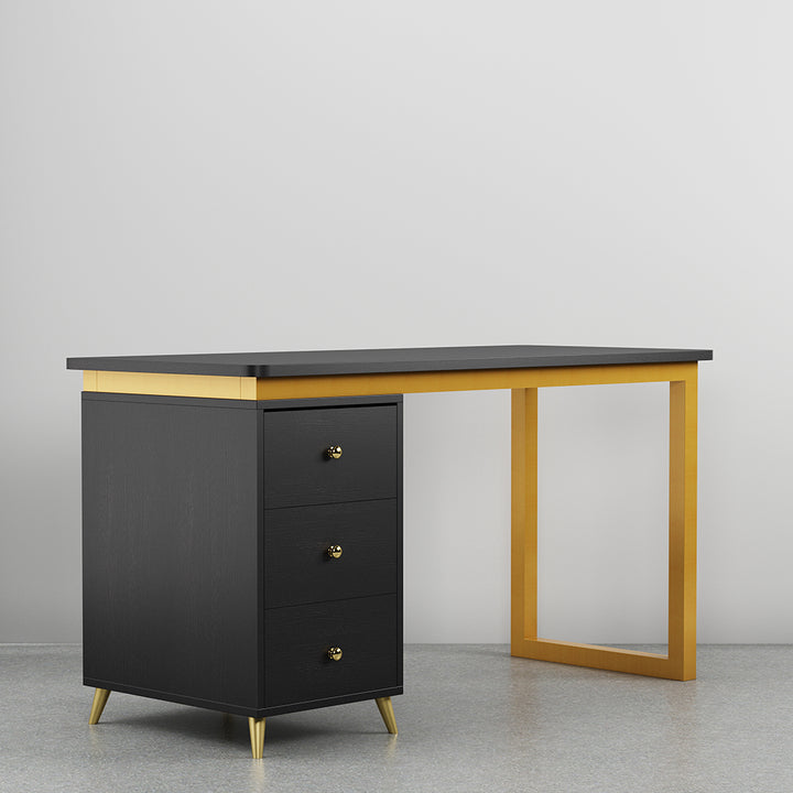 Modern 1400mm Black Wooden Home Office Writing Desk with Drawers in Gold