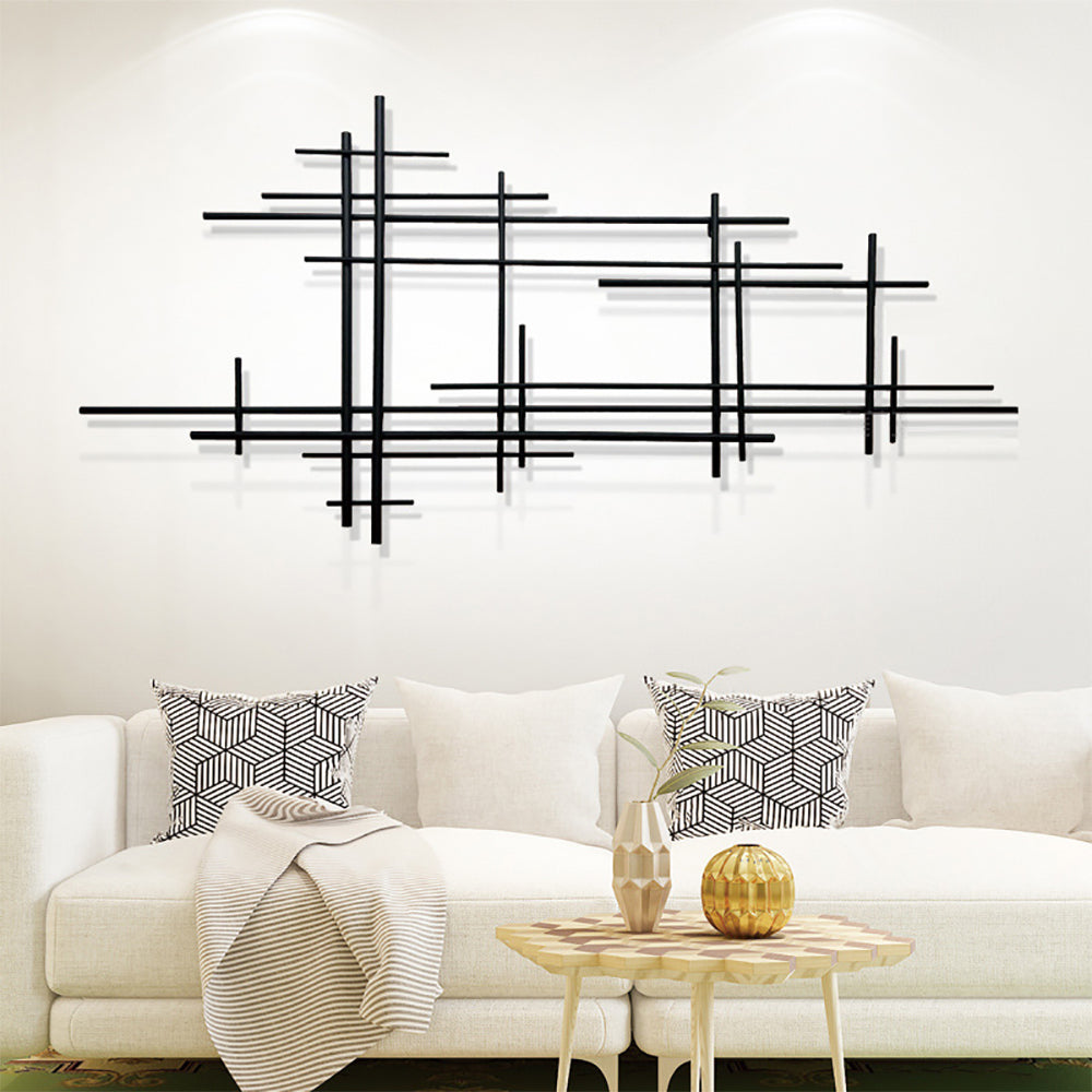 39"Modern Minimalist Black Metal Wall Decor with Vertical Lines Sculpture Hanging Decor for Living Room,Office,Hotel 1000mm*550mm