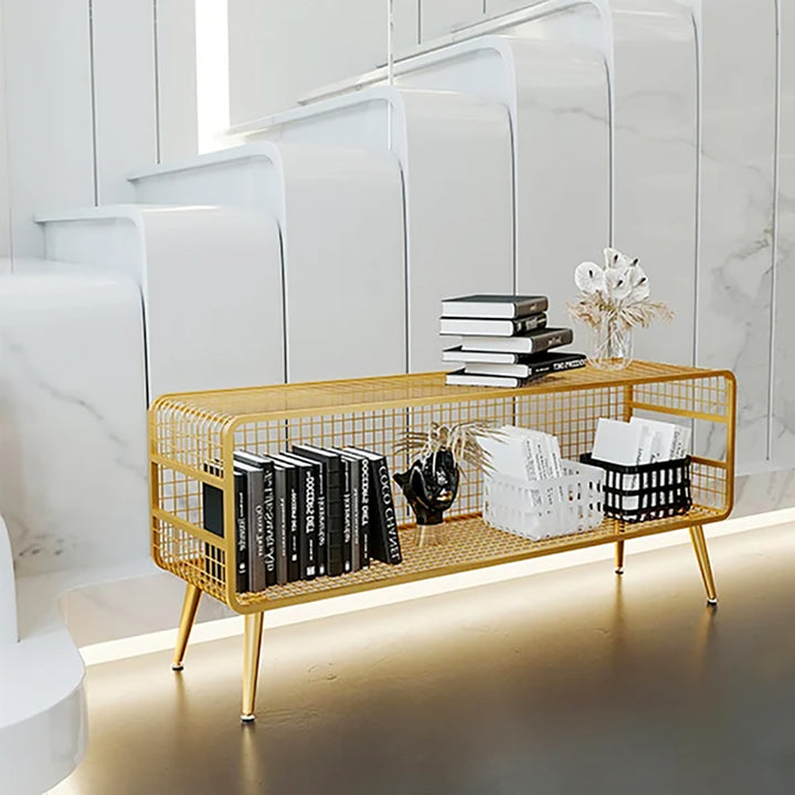 Modern Mesh Standing Etagere Bookshelf in Gold