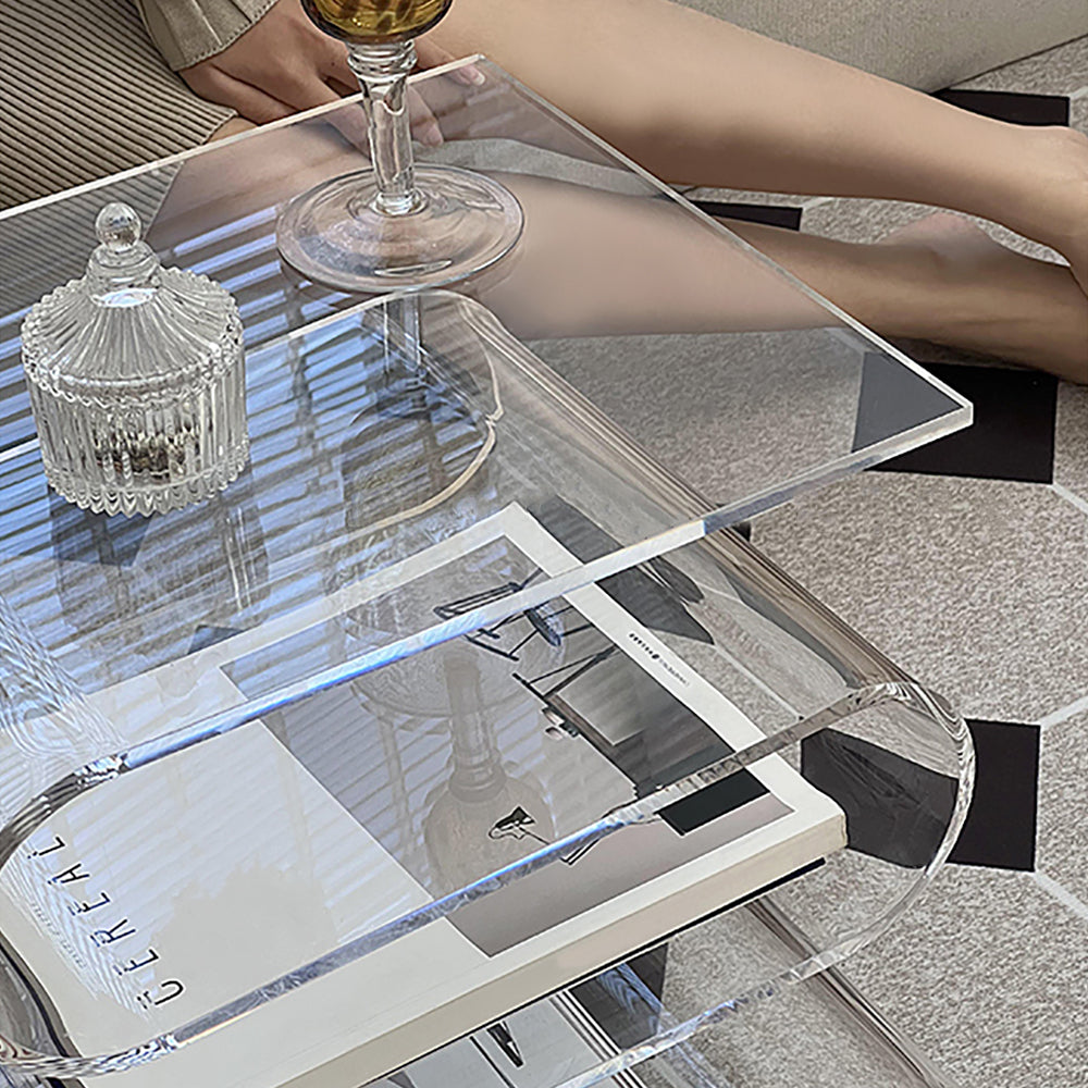 Clear Acrylic End Table with Storage Wavy Shape Side Table