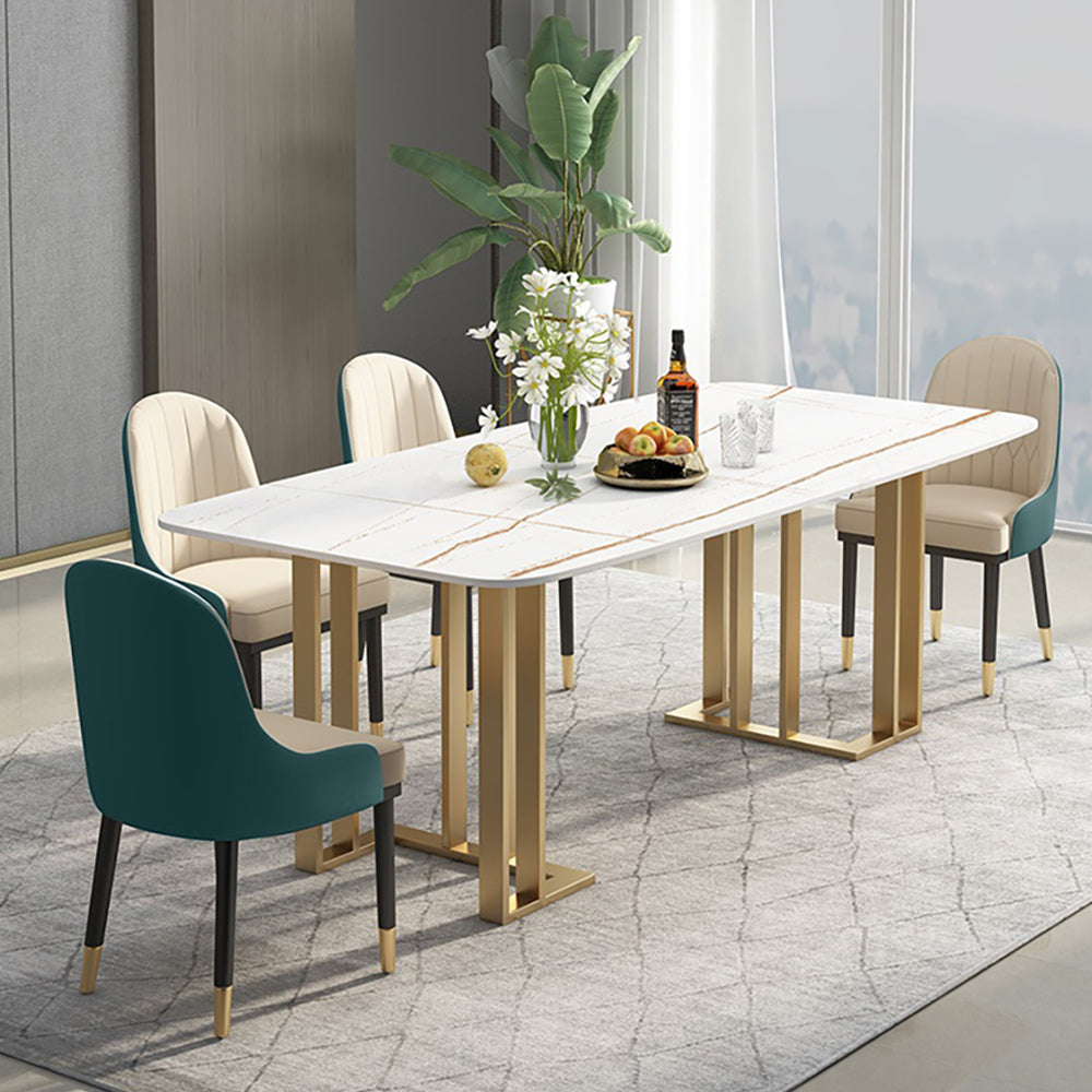 55.1" Rectangular Dining Table with Faux Marble Top & Metal Frame for 6 People Affordable Luxury White