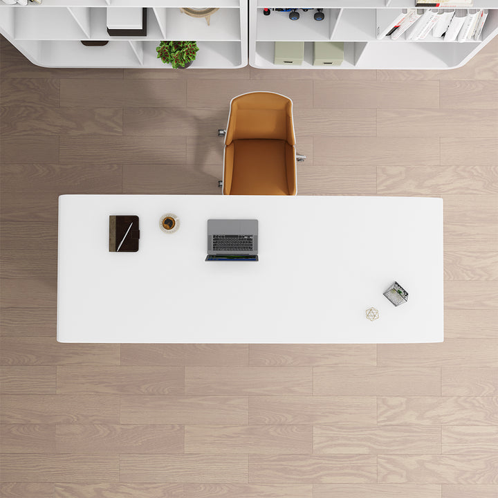 Modern White Computer Desk Rectangular Office Desk with Pedestal Base (1800mm)