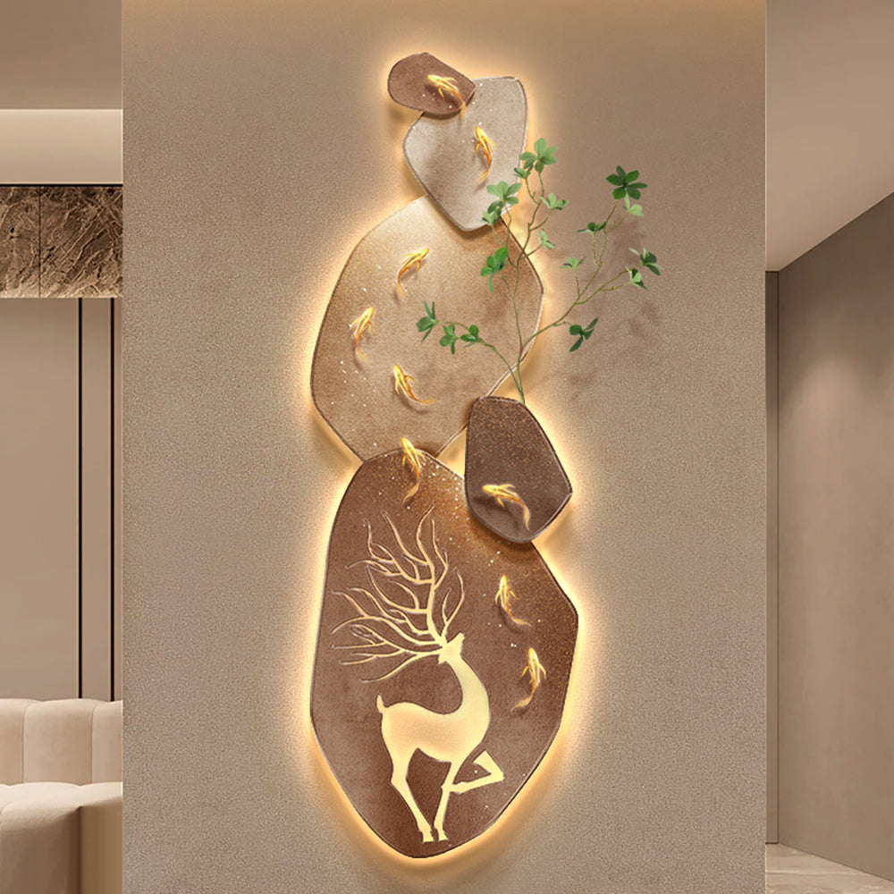 Japandi 3D Deer LED Light Wall Decorative Painting Creative Living Room Decor