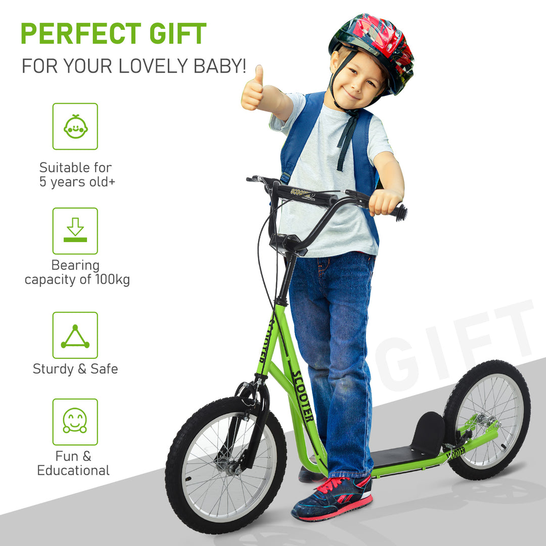 Teen Kids Stunt Scooter Children Kick Scooter Adjustable Handlebar 2 Brakes Ride On 16 Inch Rubber Tyres Green