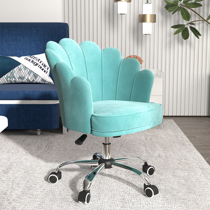 Blue Modern Swivel Office Chair Velvet Upholstered Task Chair Adjustable Height