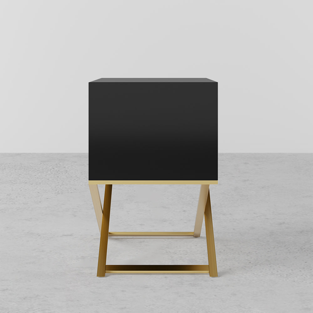 500mm Modern Black Bedside Table with 2 Drawers X-Shaped Pedestal