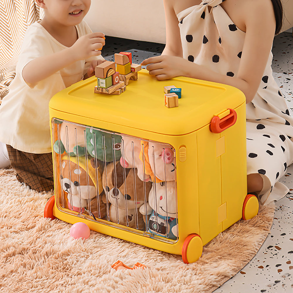 Yellow Kids Toy Organizer Cart Collapsible Storage Bin with Wheels & Handle