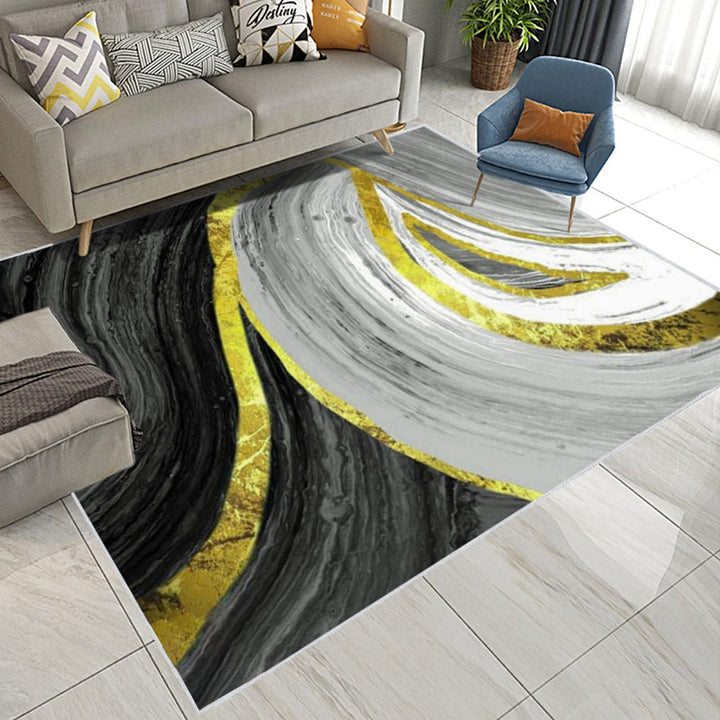 900mm x 1500mm Art Deco Black & Gold Abstract Area Rug Living Room Carpet with Marble Print