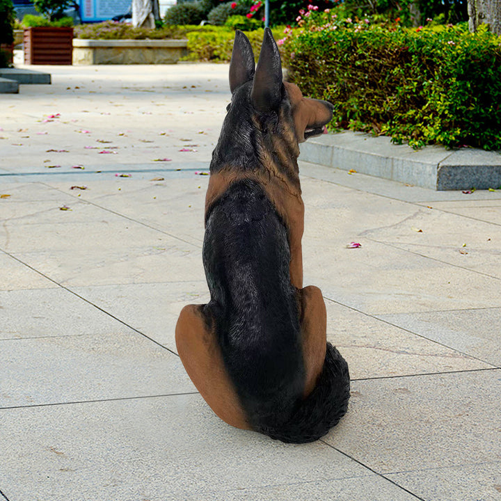 Outdoor German Shepherd Statue Garden Sculpture Resin Dog Floor Decor in Black & Brown