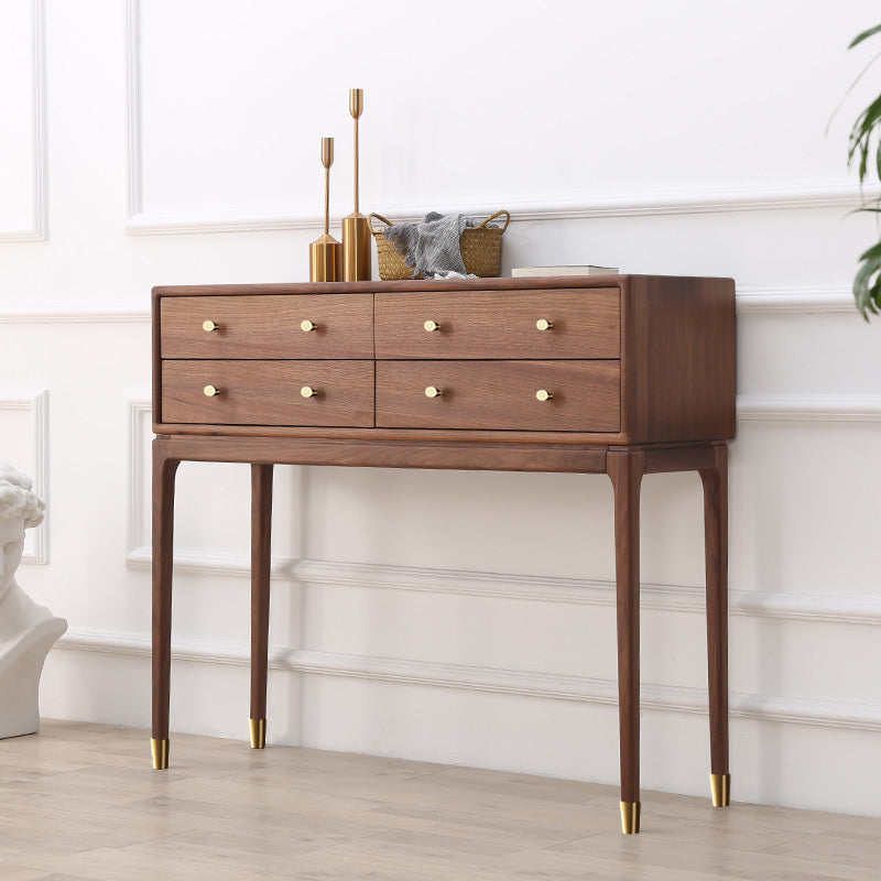 1000mm Mid Century Modern Console Table with Storage Walnut Wood Console Hall Table with 4 Drawers