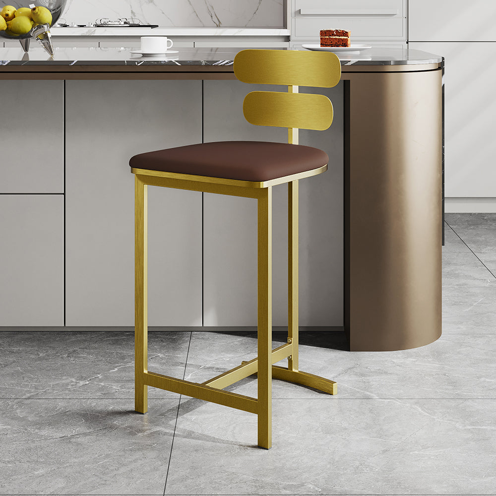 Modern PU Leather Brown Counter Stools with Back Breakfast Kitchen Bar Stool