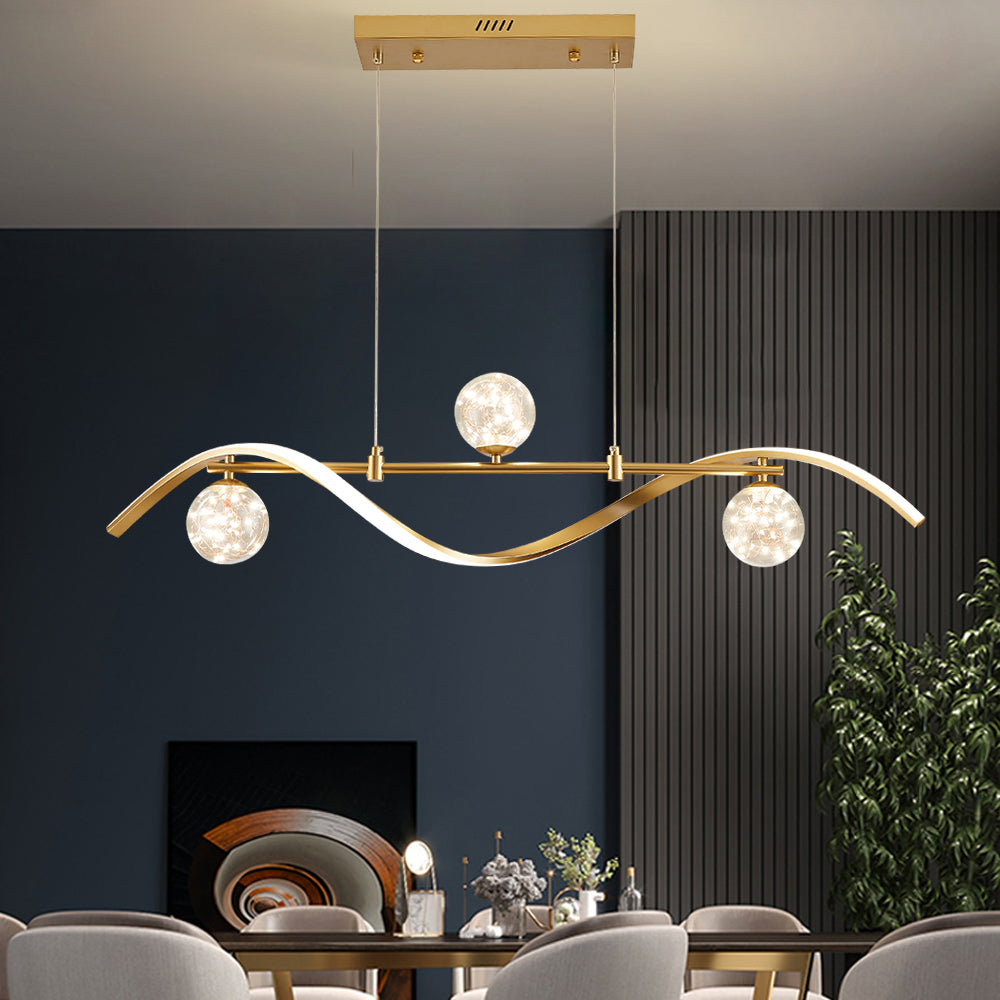 4-Light LED Linear Kitchen Island Lighting in Gold with Glass Globe Shade Dimmable