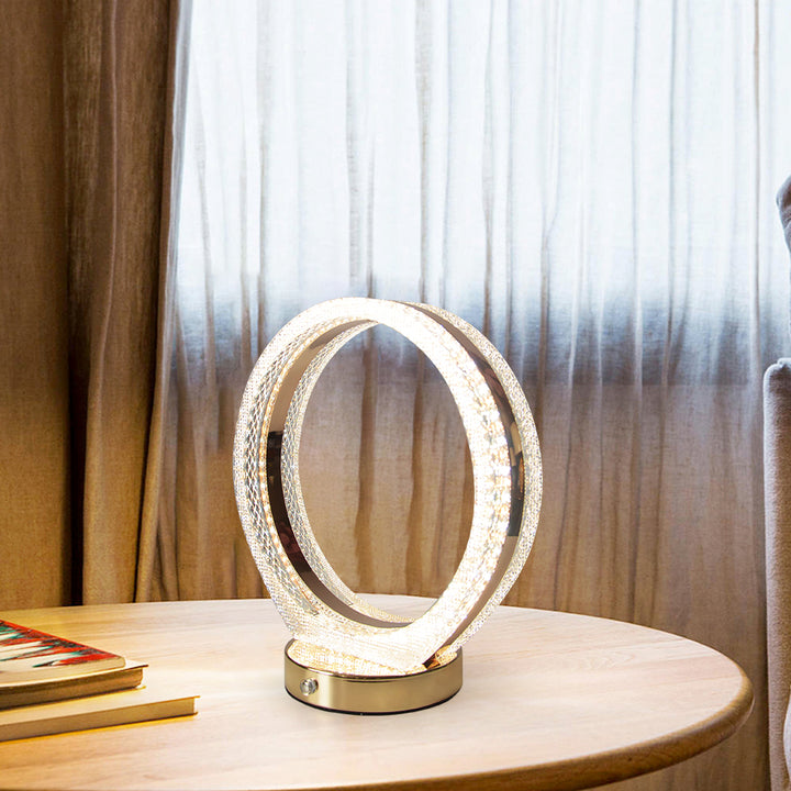 Circle Crystal Table Lamp Cordless Desk Lamp in Rose Gold with Built-in LED Dimmable