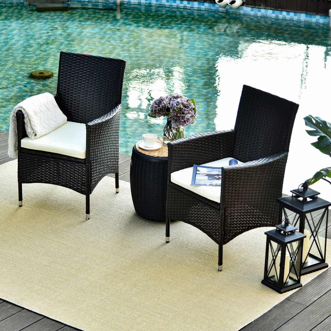 Waterproof Rattan Armchair Duo: Deep Coffee Garden Patio Seating with Cushions