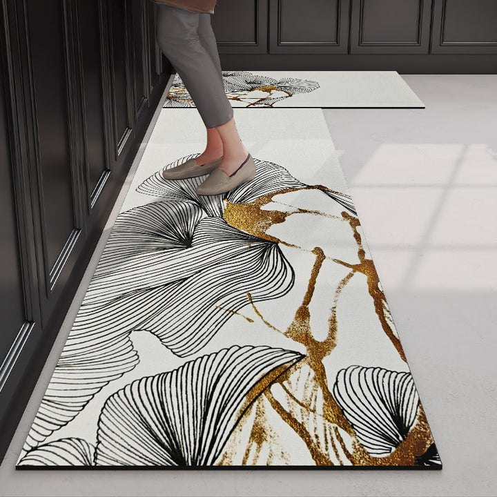 2PCS Gold Abstract Geometric Kitchen Running Mat Non-slip Absorbent Kitchen Rug Set