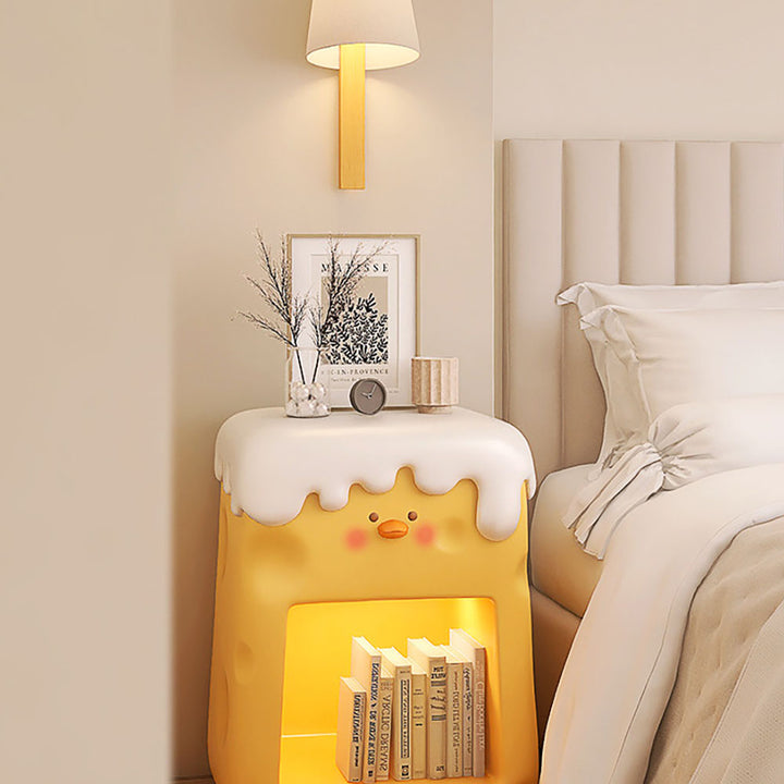 Cute Kid Smart Nightstand with Light & Shelf Yellow Duck Bedside Table with Storage