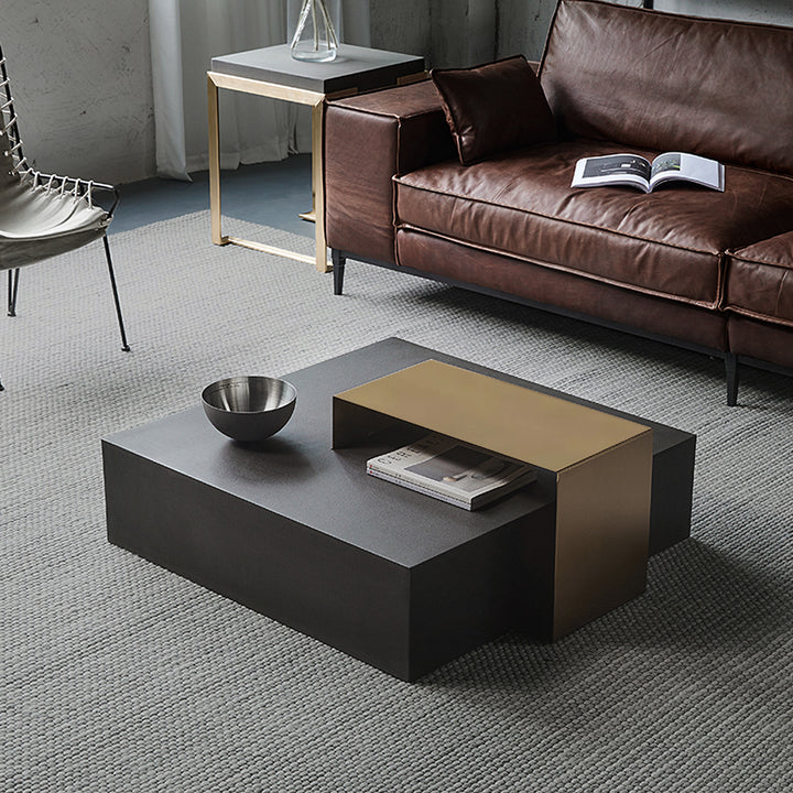 Black Coffee Table in MDF & Metal Rectangle Accent Table