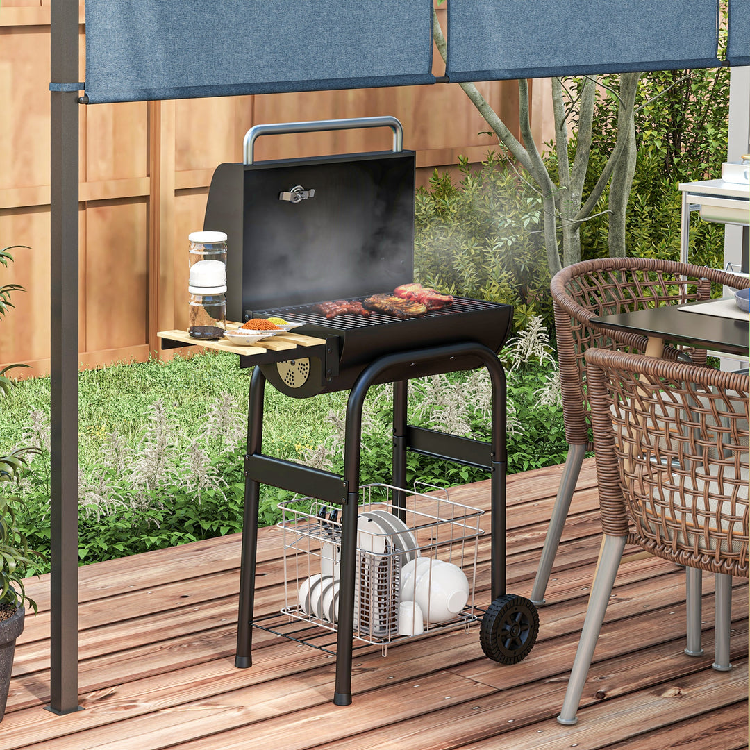 Outdoor Wheeled Charcoal Barbecue Grill Trolley with Shelves