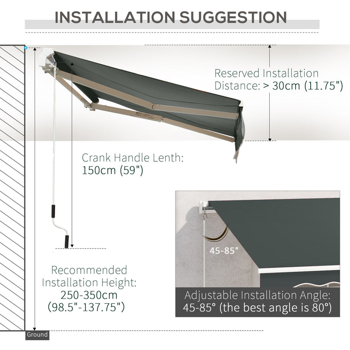 3.5M x 2.5M Manual Awning Canopy Retractable Sun Shade Shelter Winding Handle for Garden Patio Grey