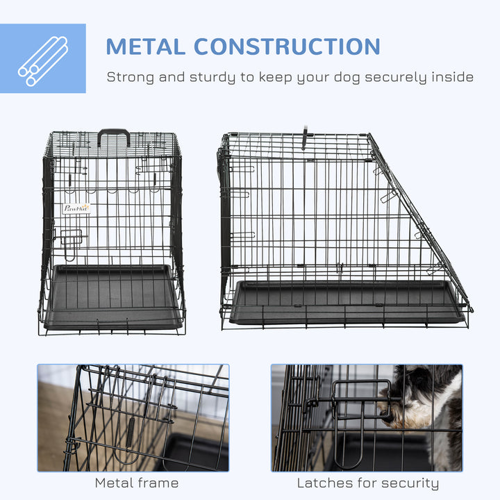 Metal Collapsible Car Dog Cage Crate Transport Folding Box Carrier Handle Removable Tray 77 x 47 x 55cm