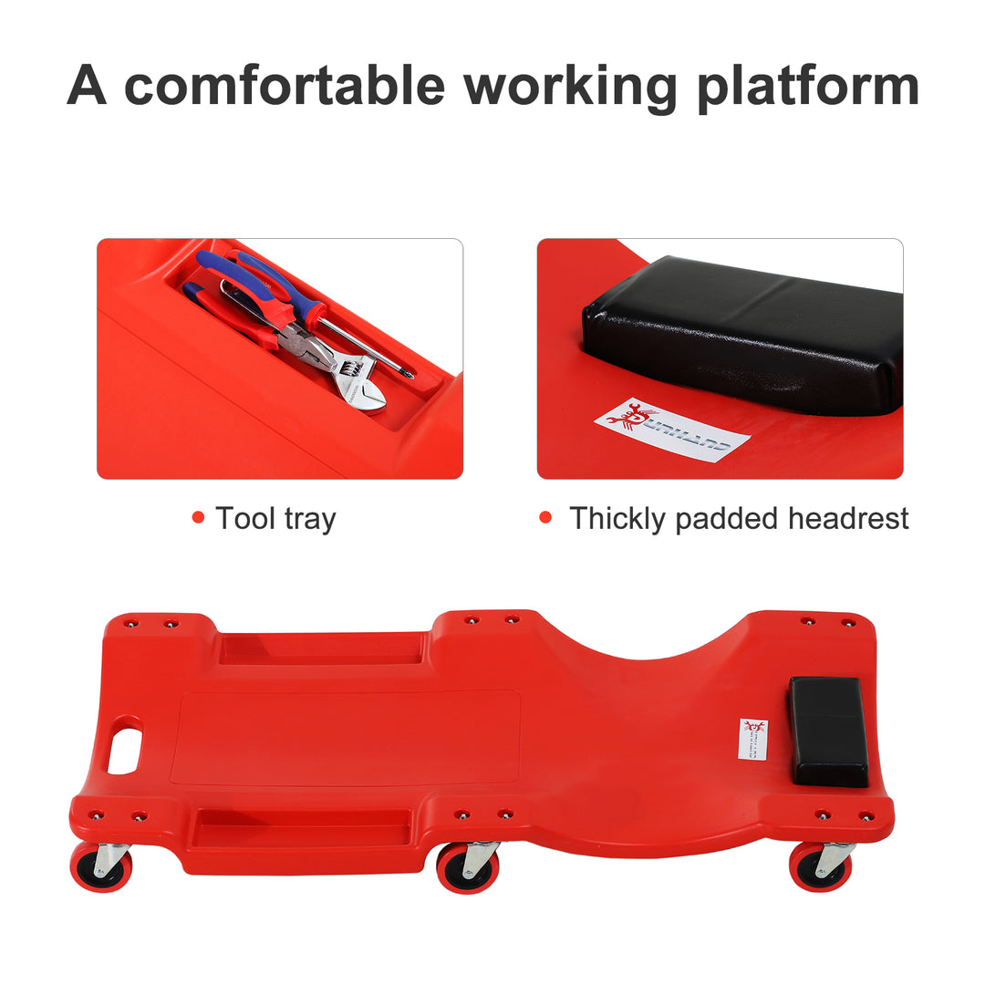 Mechanic Vehicle Creeper Under Car Repair Padded Headrest Rolling Moulded Workshop Garage Assistance w/Tool Tray