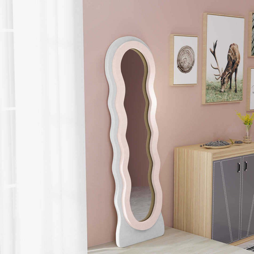 Wavy Velvet-Feel Full Length Mirror - Pink