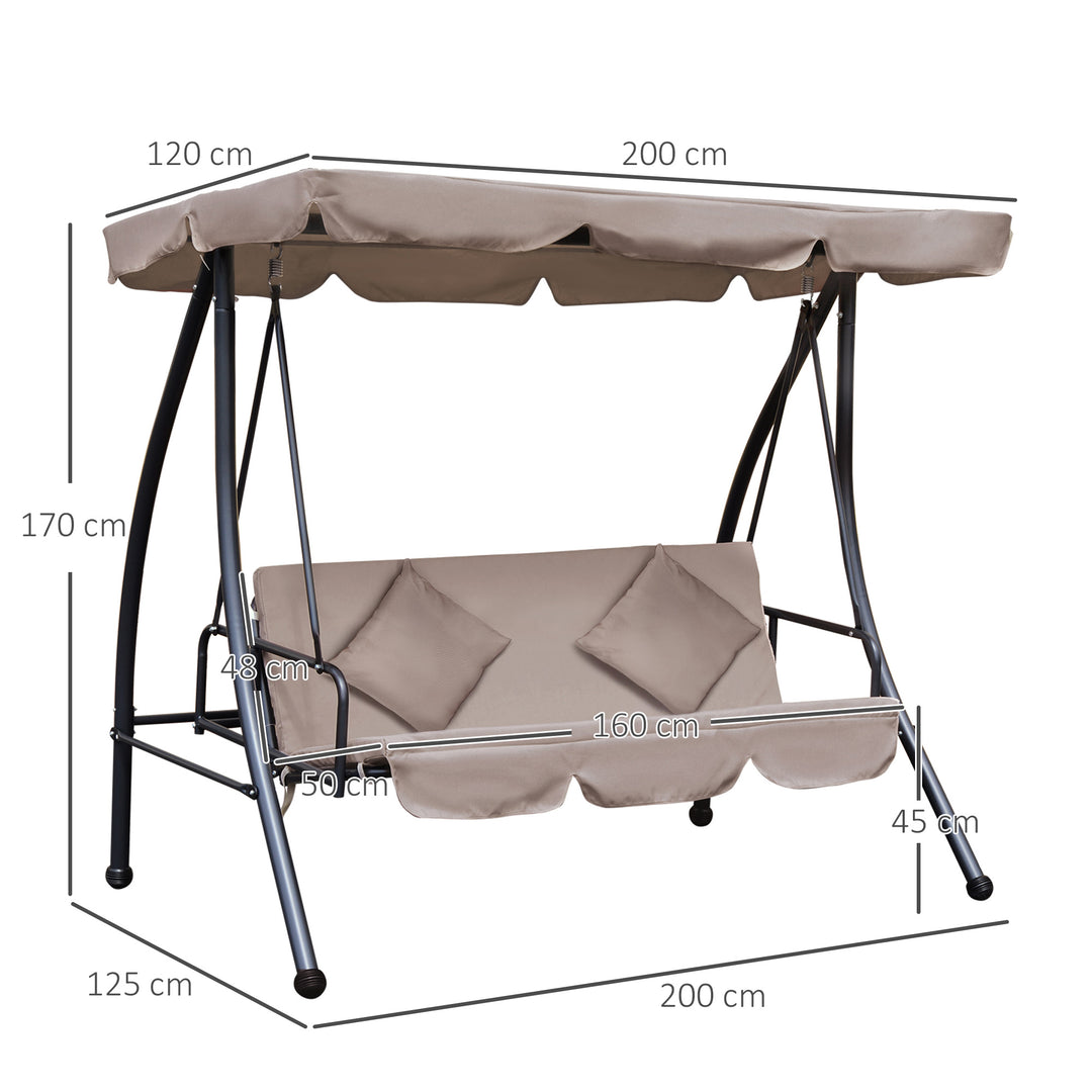 Outdoor 2-in-1 Patio Swing Chair Lounger 3 Seater Garden Swing Seat Bed Hammock Bed Convertible Tilt Canopy W/ Cushion