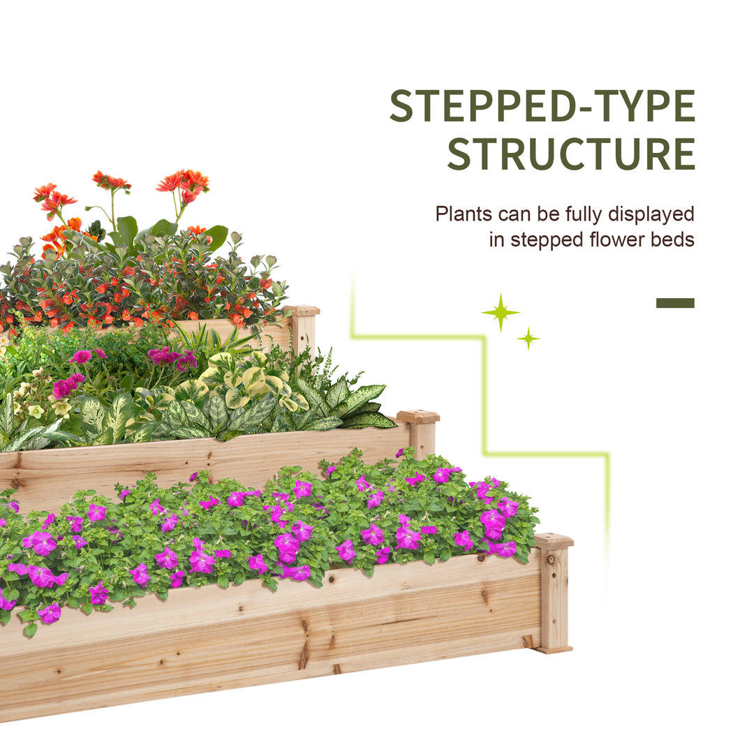 Wooden Raised Garden Bed 3-Tier Planter Kit Elevated Planter Box Stand for Yard & Patio 124 x 124 x 56 cm