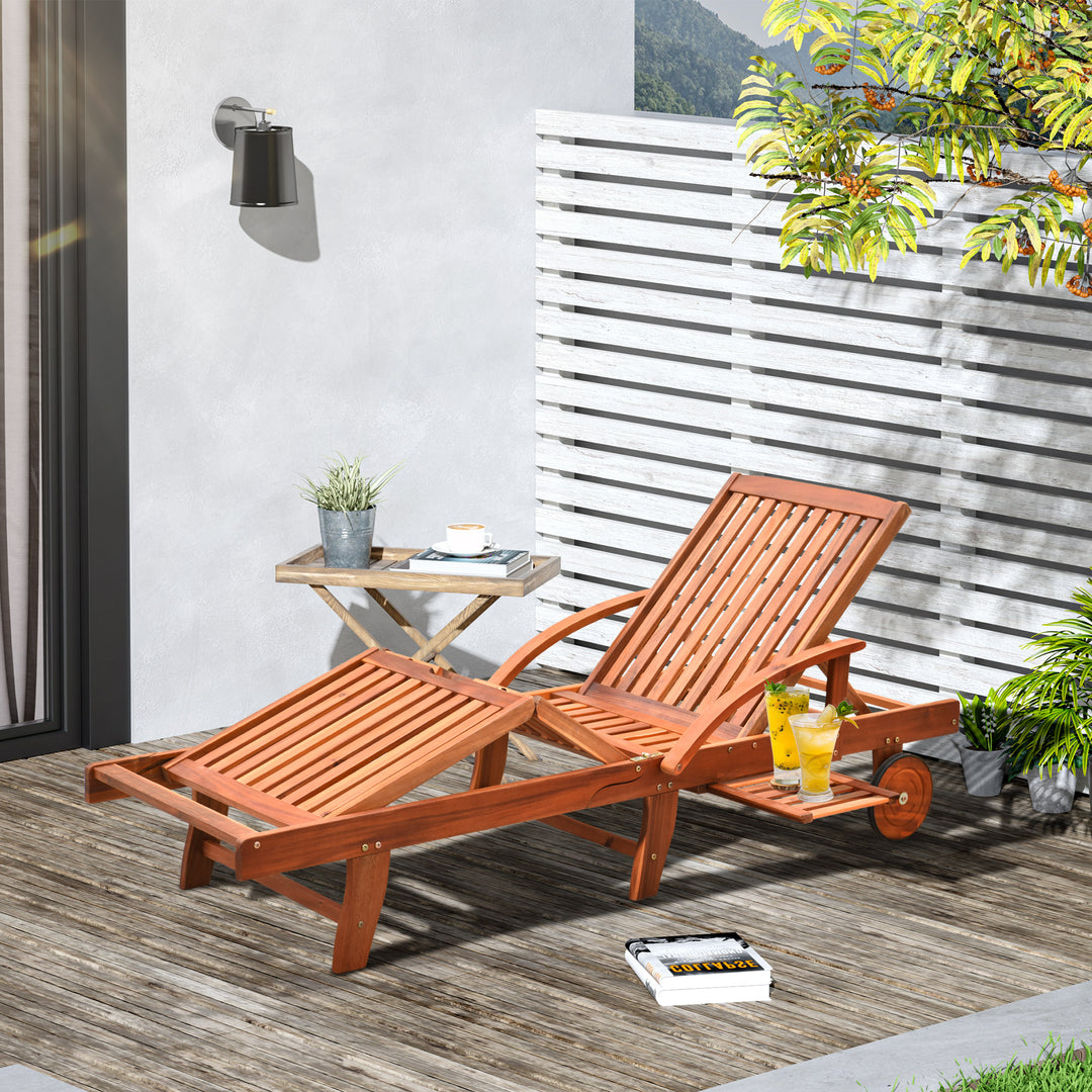 Outdoor Garden Patio Wooden Sun Lounger Foldable Recliner Deck Chair Day Bed Furniture with Wheels