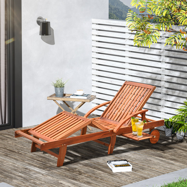 Outdoor Garden Patio Wooden Sun Lounger Foldable Recliner Deck Chair Day Bed Furniture with Wheels