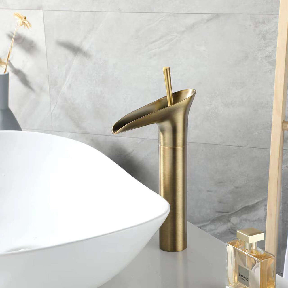 Ashfie Classic Monobloc Single Lever Handle Countertop Basin Waterfall Tap Solid Brass