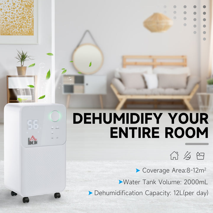 12L/Day Quiet Low-Energy Dehumidifier for Home Laundry Room Bedroo