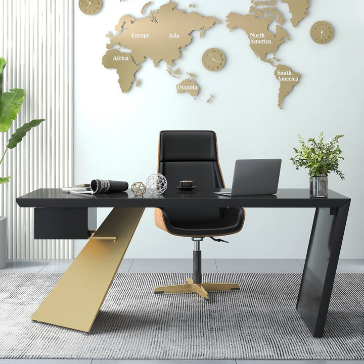 Cabstract Modern Black & Gold Office Desk Writing Desk with Drawer Computer Desk ( 1800mm)