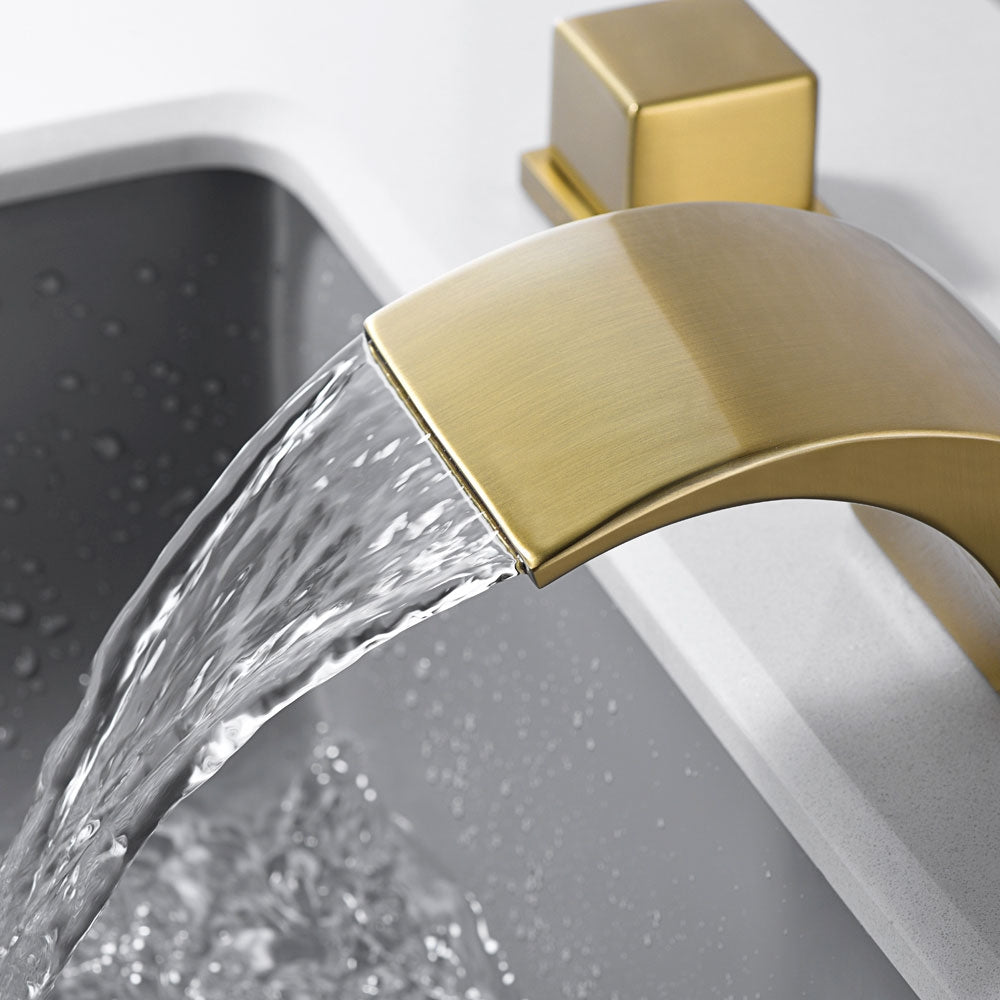 Victoria Waterfall 3 Holes Brushed Gold Bathroom Basin Tap Dual Handle