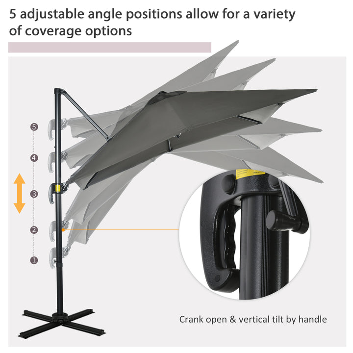 2.5 x 2.5m Patio Offset Parasol Cantilever Umbrella Sun Shade Canopy Shelter 360° Rotation with Crank Handle and Cross Base